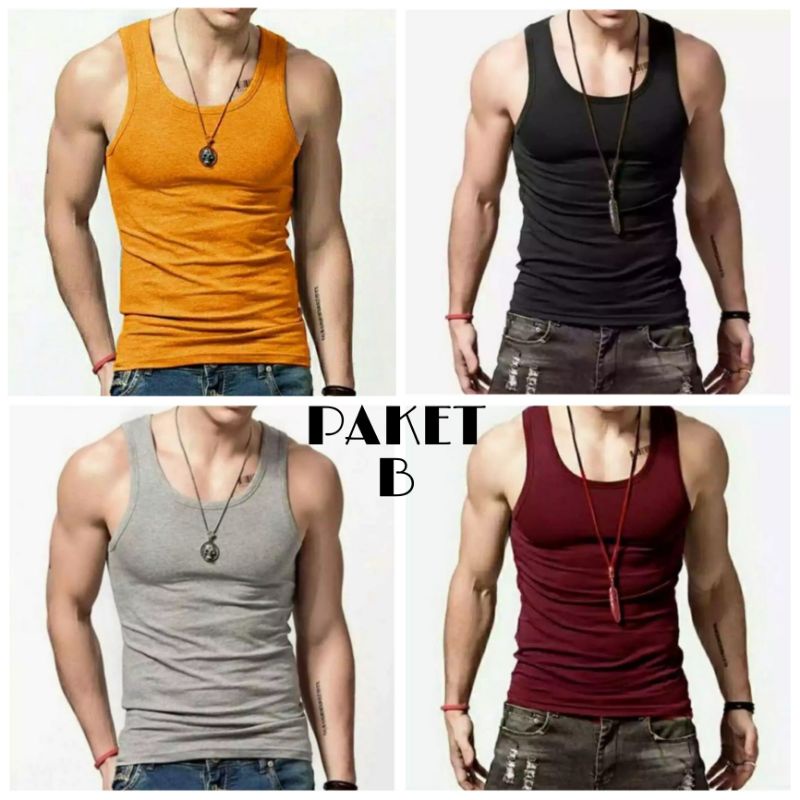 SINGLET PRIA DEWASA POLOS PAKET 4PCS PAKET HEMAT BISA COD