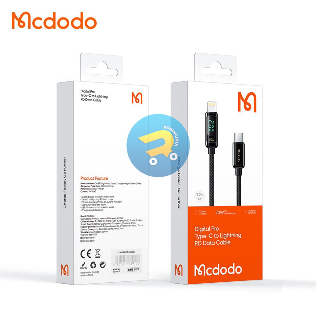 MCDODO Charger For Iphone Digital Display Pro Fast Charging 3A - Usb C to IP - Power Delivery Fast Charging – Kabel for Iphone - Kabel Data for Iphone - Kabel Charger for Iphone ORIGINAL