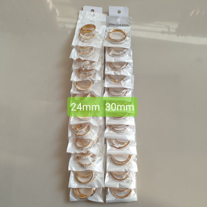 Anting Premium Full Permata 2Lajur Titanium Ring Hoops 12pasang Kulakan