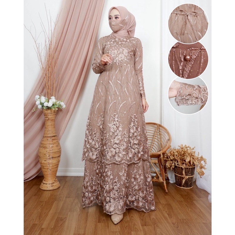 SETELAN GAMIS TULLE TINGKAT - GAMIS TULLE KEBAYA MODREN - GAMIS TULLE - GAMIS BUSUI - GAMIS MODERN - GAMIS KONDANGAN