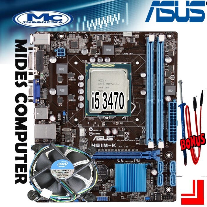 Mobo Mainboard H61 LGA 1155 ASUS + i5 3470 + FAN