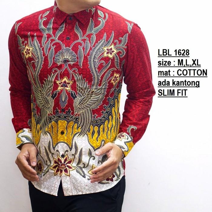 KEMEJA BATIK PRIA SLIM FIT / BAJU BATIK PRIA SLIM FIT MERAH FOYL122