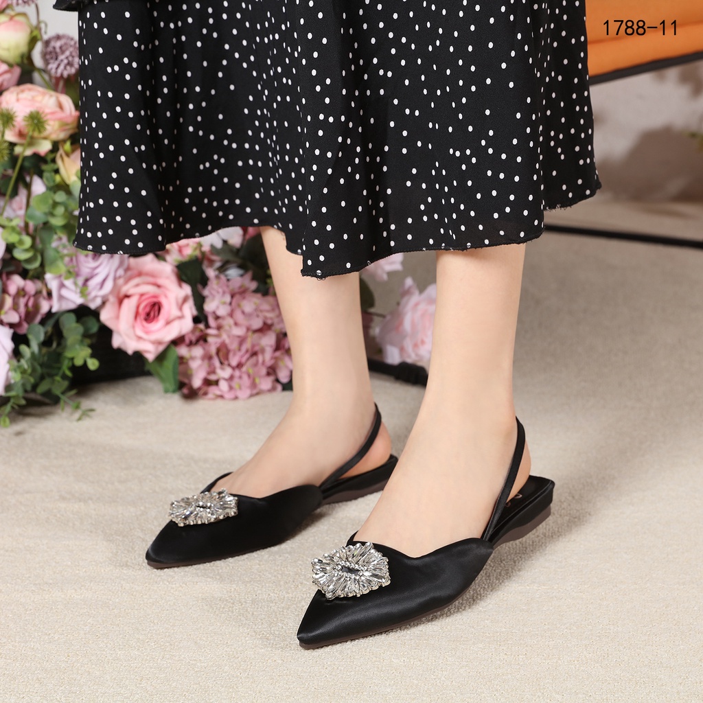 HELIVA KATE Sling Back Flat Shoes Sparkly Star Bahan Satin 1788-11 Original Brand