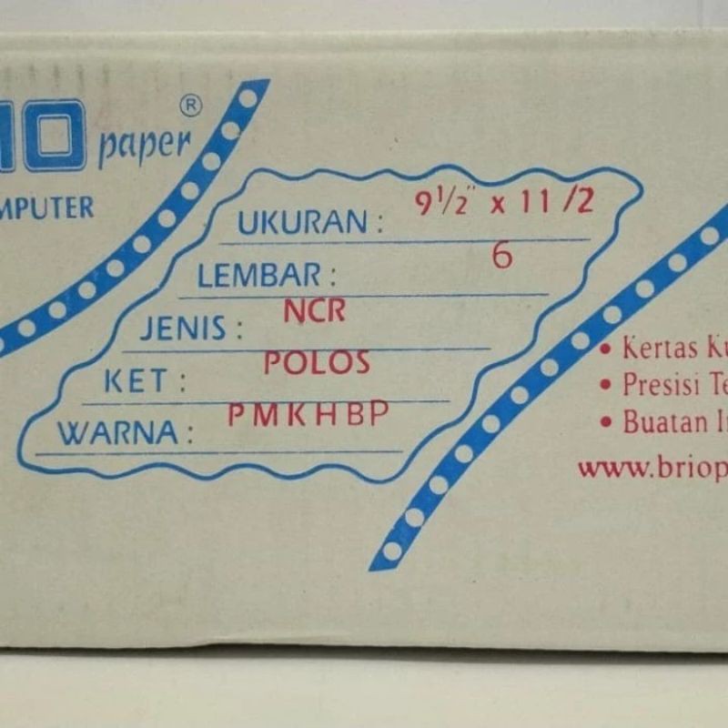 

Kertas Continuous Form Ukuran 9.5x13 (F4) 6 ply NCR Brio