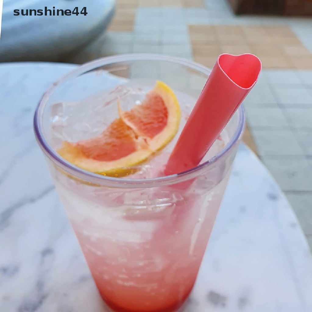 Sunshine 25Pcs Sedotan Plastik Bentuk Hati Warna Pink