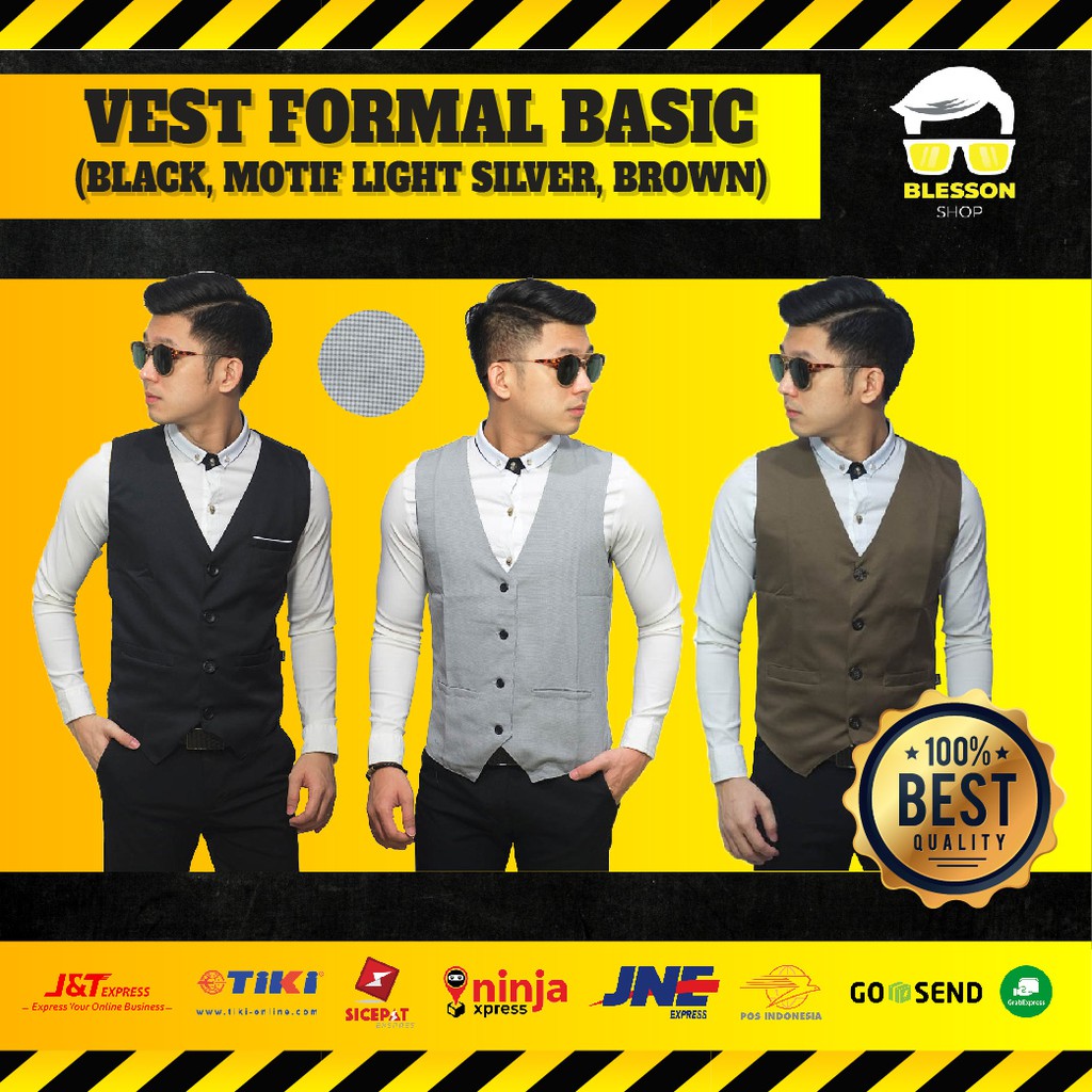 Vest Formal Basic 3 VARIAN WARNA HITAM, SILVER & COKLAT luaran pria harga murah berkualitas rompi