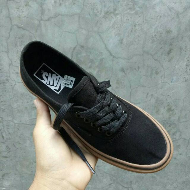 Sepatu Vans Authentic Black gum Hitam Karet Waffle ICC Sneakers Sekolah Kerja Kuliah Casual Pria