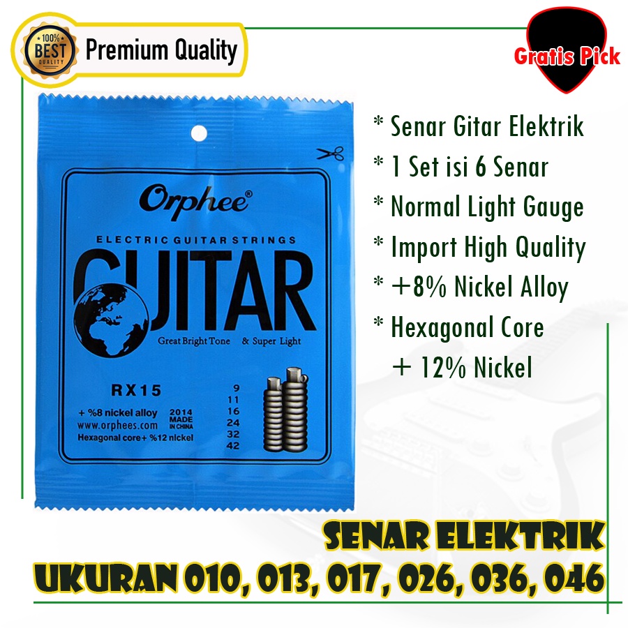 senar gitar elektrik 009 electric guitar strings orphee RX 16