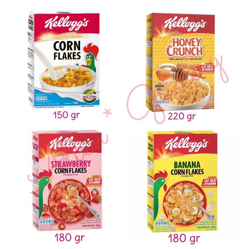 

Kellog Kelloggs Kellogg’s Cereal Corn Flakes CornFlakes Banana Strawbery Original Honey 150gr 180gr 220gr