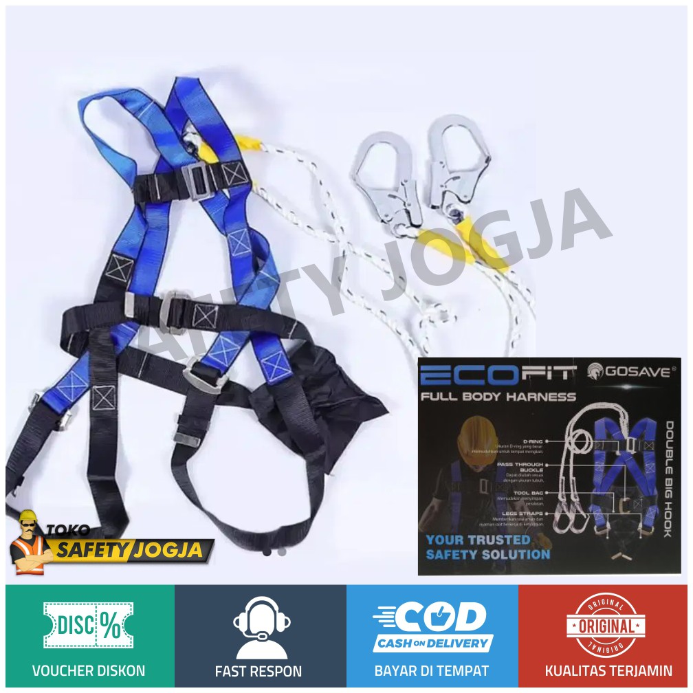 Sabuk Pengaman Panjat Tebing 2 Tali / Safety Belt / Body Harness Double Hook ecofit