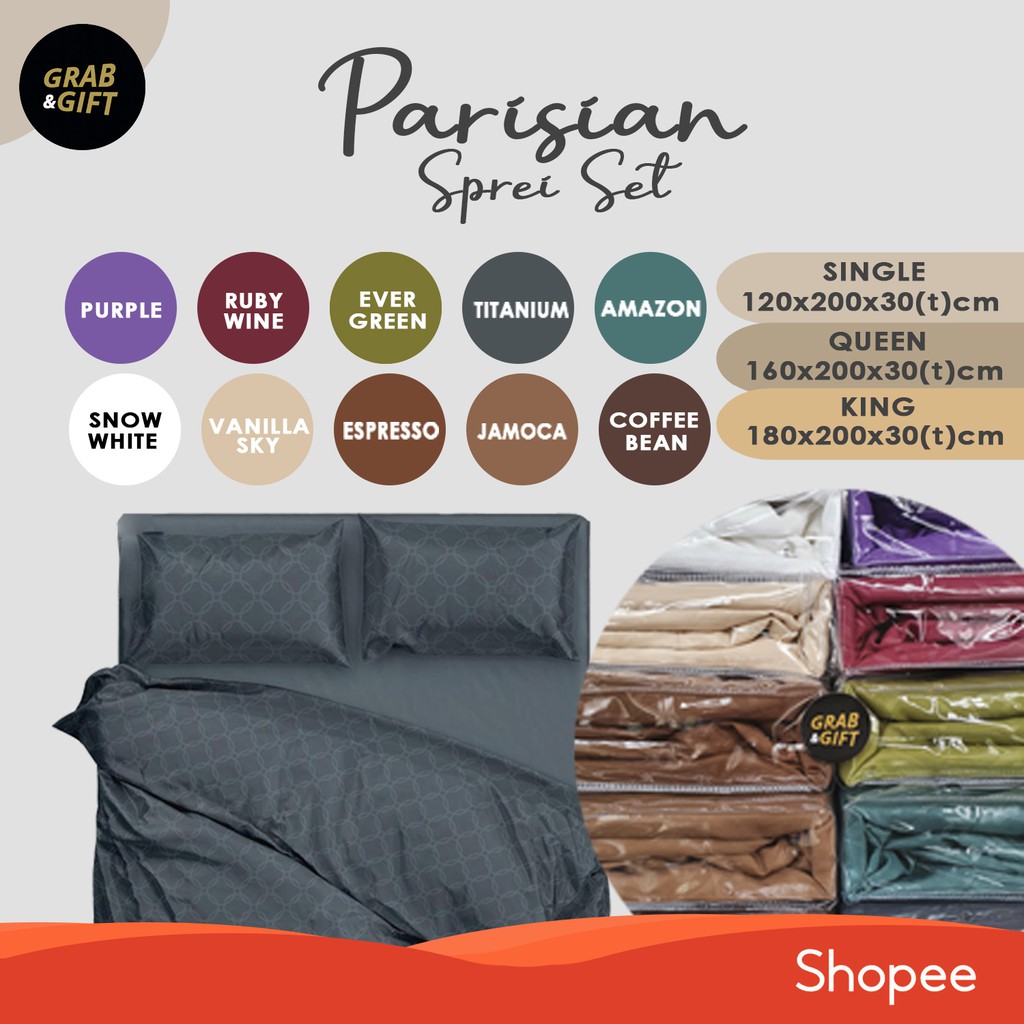 [BESTSELLER] Sprei Parisian Set Kasur Bantal Guling Emboss Jacquard Polos Elegan Tinggi 30 cm S-Q-K