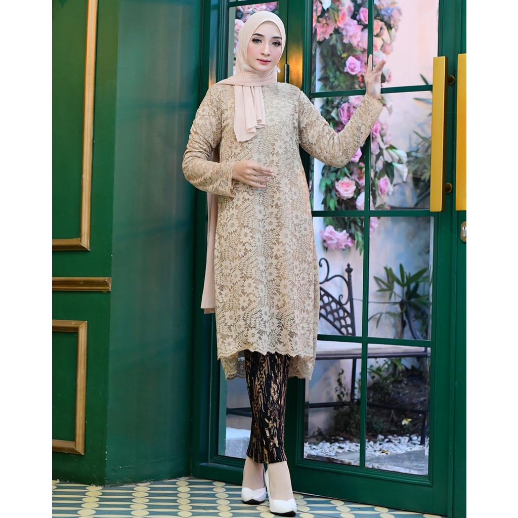 Set Kebaya Tunik Brukat Modern Simple Terbaru Dress Kondangan Wanita New Collection