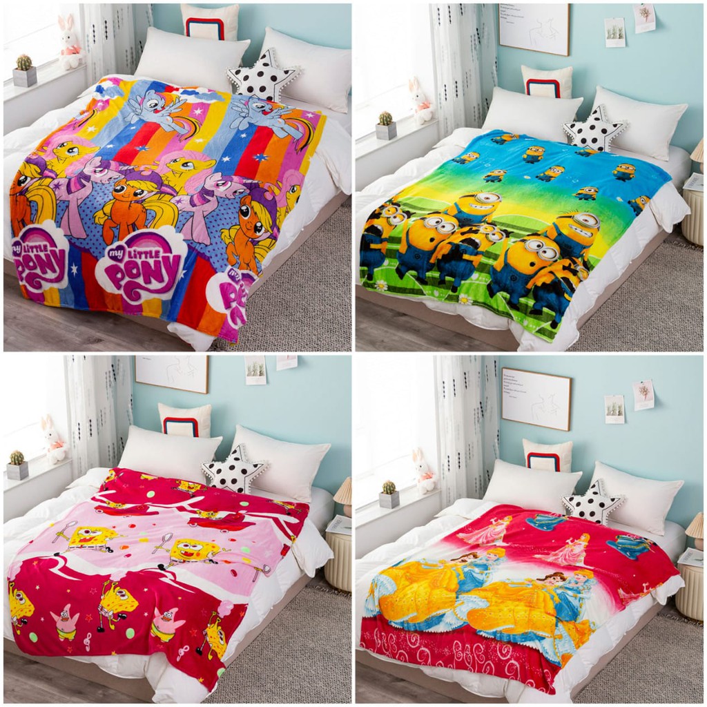 Selimut Anak Motif Karakter Besar Panel Bulu Lembut Import