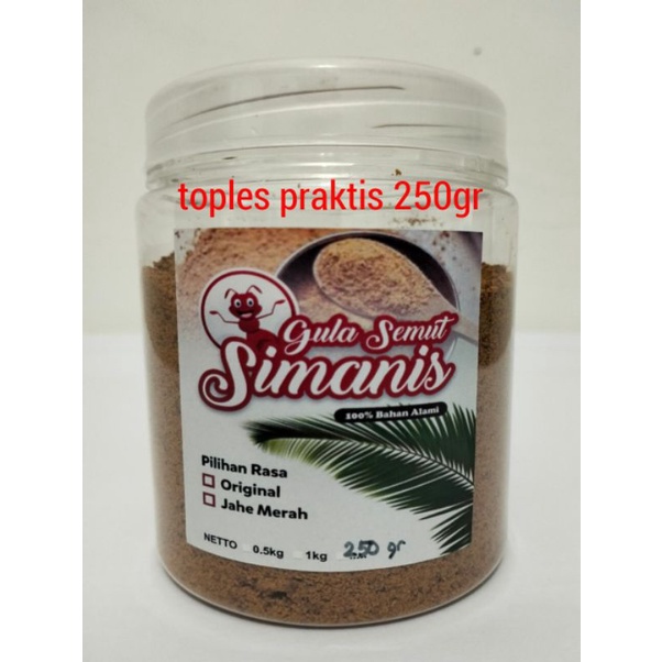 

gula semut aren asli dan organik "simanis'" 250gr toples praktis