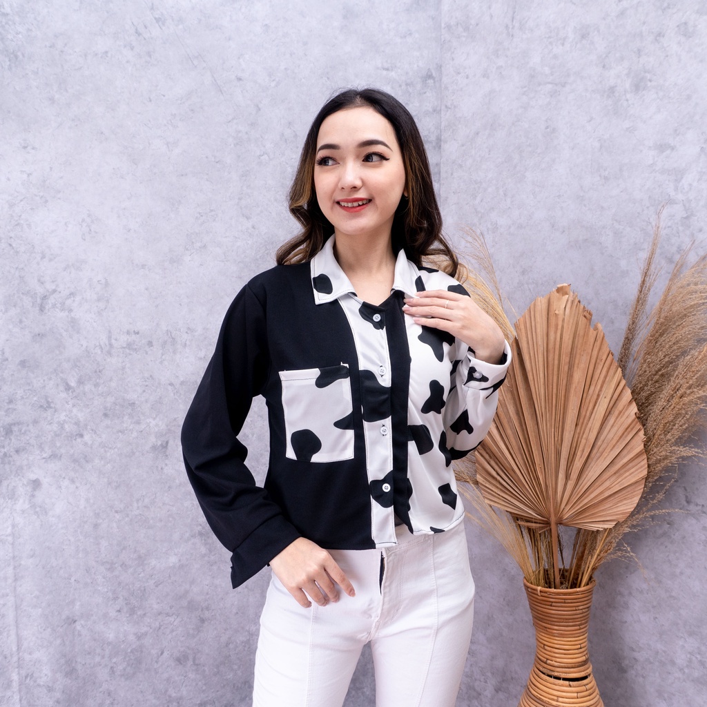 Kemeja Two Tone  / Kemeja Dua Warna Motif Sapi Zebra