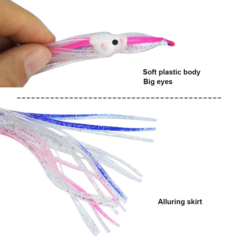 10PCS Mix Colors Umpan Mancing relix nusantara Soft Plastic Lure Octopus Tuna Alat Pancing Squid lure Alat Pancing Umpan Ikan 5cm 9cm 11cm Squid jig Kail Pancing