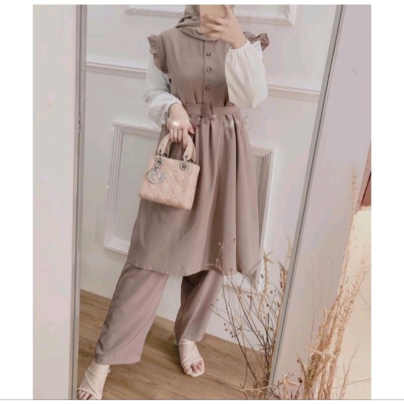 ONE SET JUMBO XXL - STANDART L / XL - ONE SET NIKEN SET / SETELAN WANITA ONE SET DAILY SET TUNIK  FASHION WANITA-1