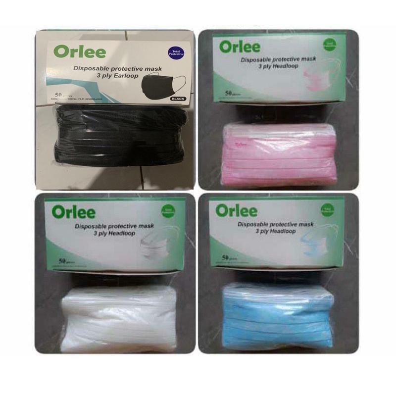 MASKER TELINGA DAN HIJAB EARLOOP  HEADLOOP 3 PLY ORLEE WARNA WARNI 1 BOX ISI 50 BAHAN LEMBUT TEBAL