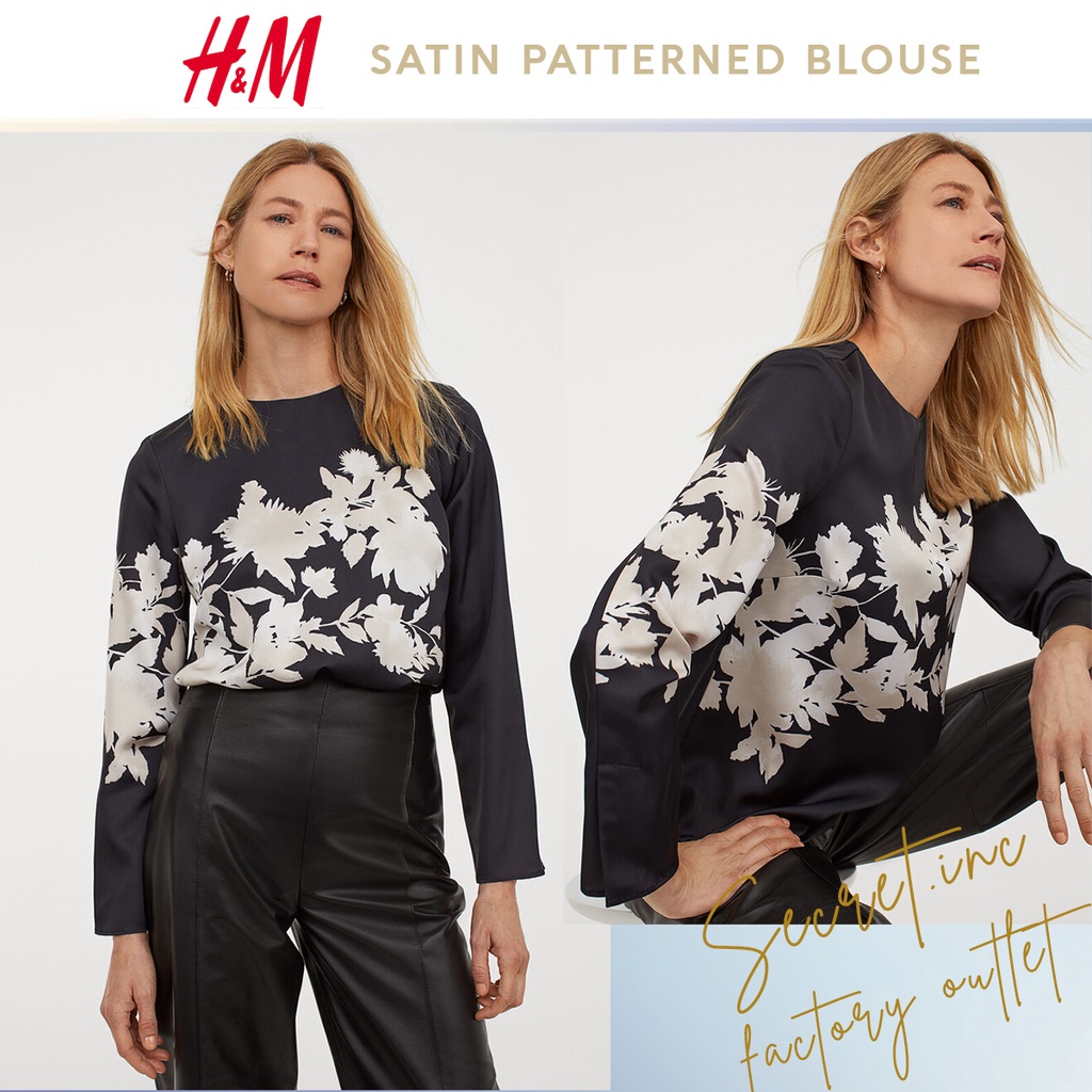 HM SATIN BLOUSE FLOWER PATTERNED ORIGINAL FULLTAG | BLOUSE LENGAN PANJANG WANITA / BLOUSE MOTIF BUNG