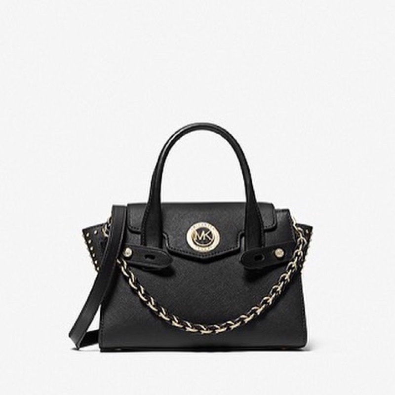 MICHAEL KORS Carmen Extra-Small Studded Saffiano Leather Belted Satchel Black