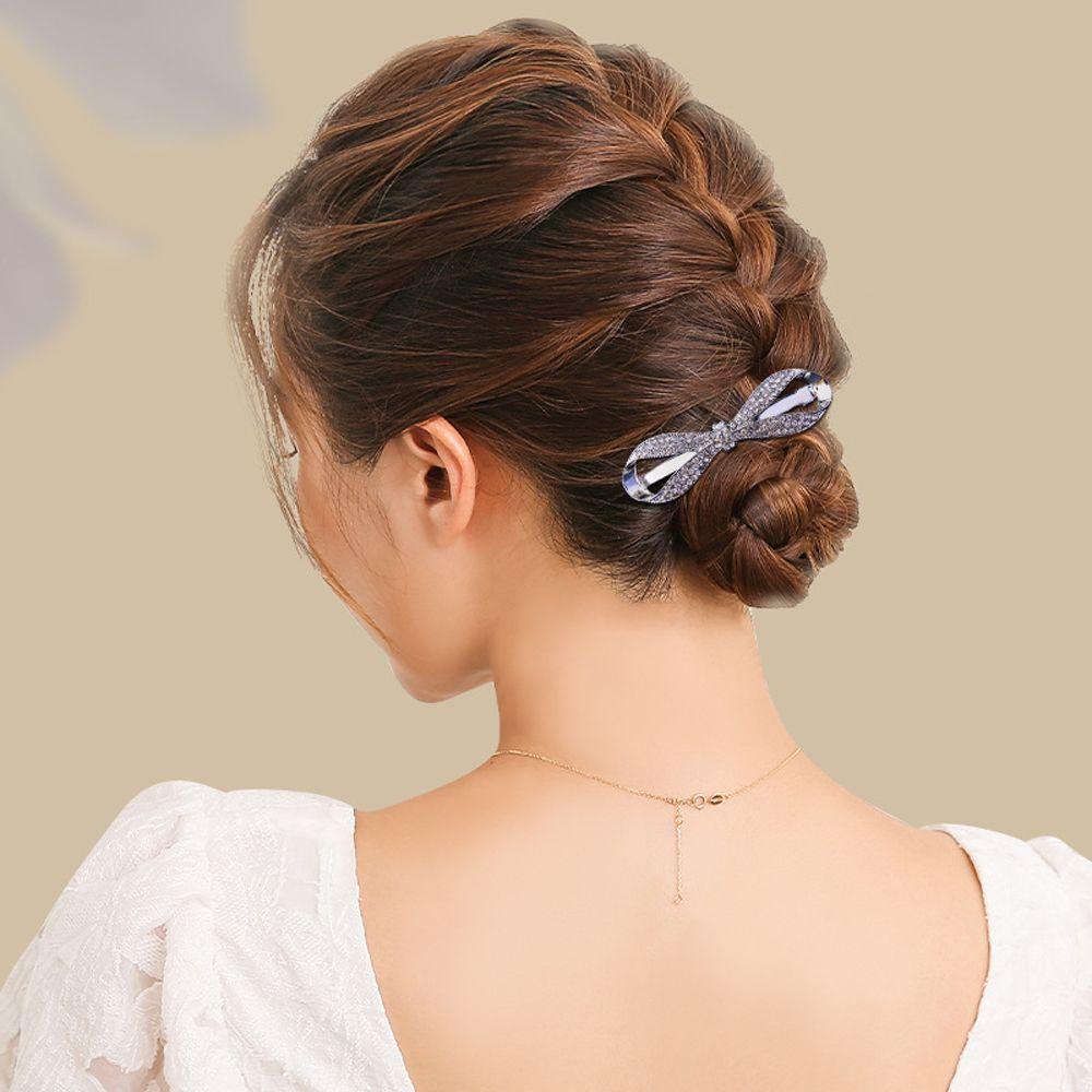 Needway   Wanita Klip Musim Semi Trendi Elegan Untuk Gadis Busur Temperamen Zirkon Korea Ponytail Holder