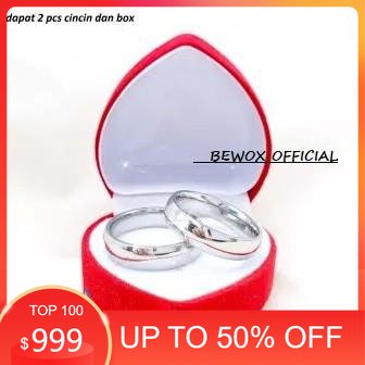 PROMO COD!!! Cincin Kawin Udah Dapat 2 Pcs + Box Cincin, Silver Stainless Steel Polos