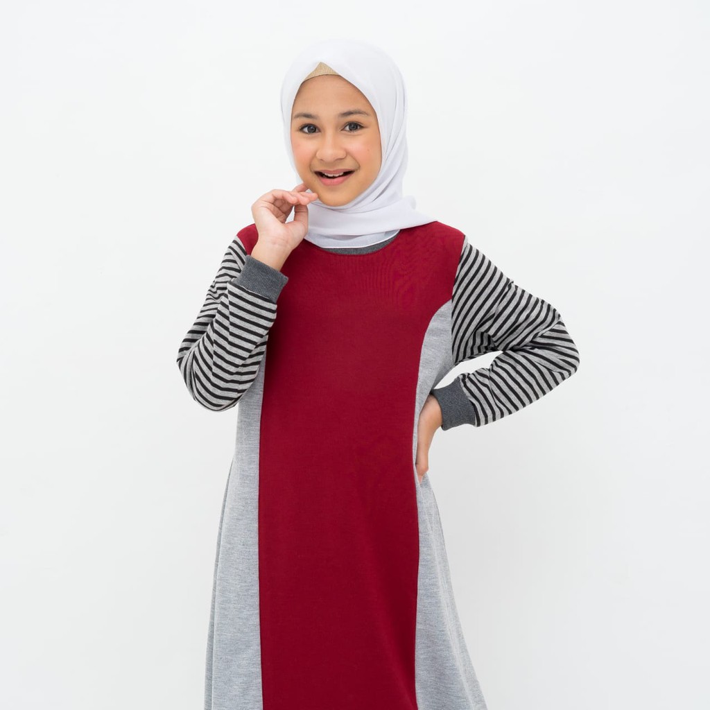 Applekidz Gamis Anak Perempuan Tanggung Eva Line Cut Maroon-4