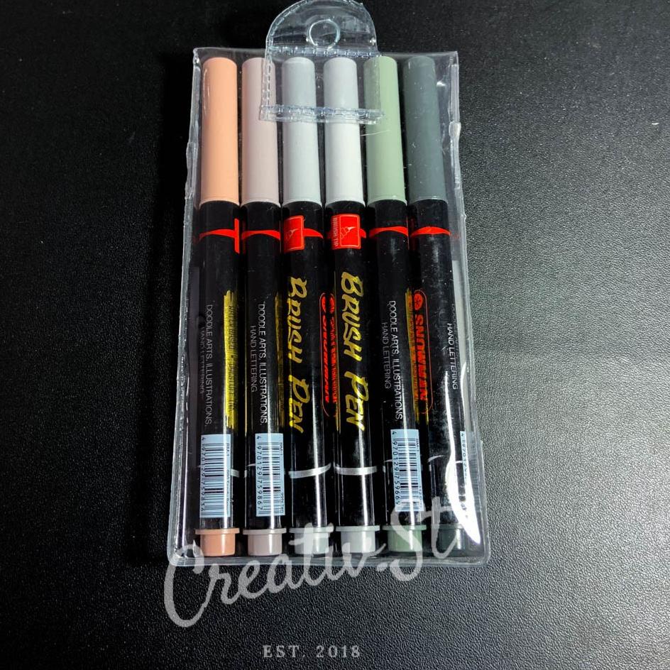 

First Hand Brush Pen Brushpen Spidol Kaligrafi Snowman BM-1 SET 6 12 24 + Plastik