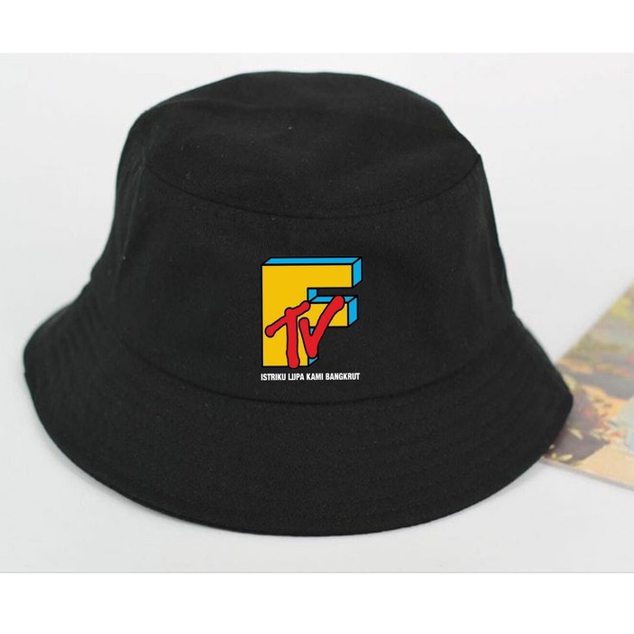 Topi Bucket Hat Logo Tulisan FTV Plesetan Parodi Parody MTV Topi Rimba Custom Bordir