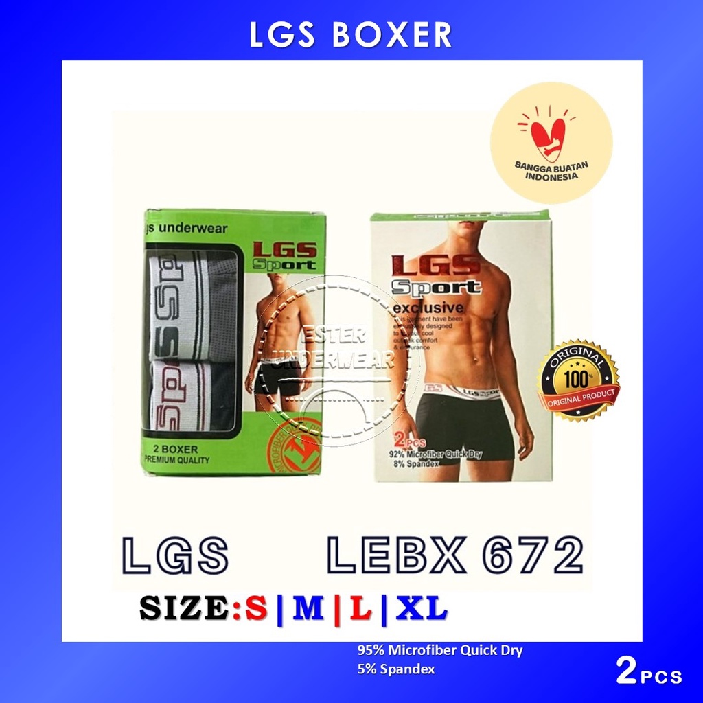 CELANA BOXER LGS 672 ISI 2 PCS BAHAN MICROFIBER RINGAN CEPAT KERING