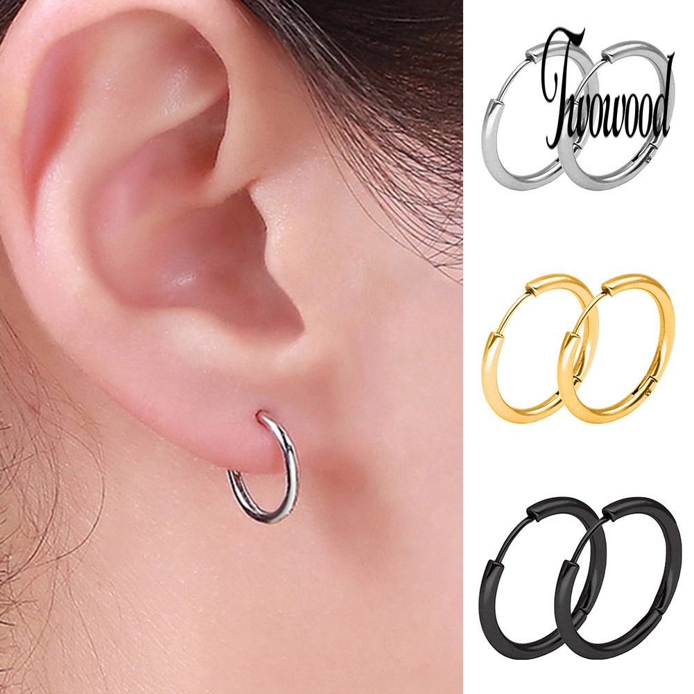 1 Pasang Anting Hoop Bentuk Lingkaran Bahan Stainless Steel Gaya Punk Untuk Unisex