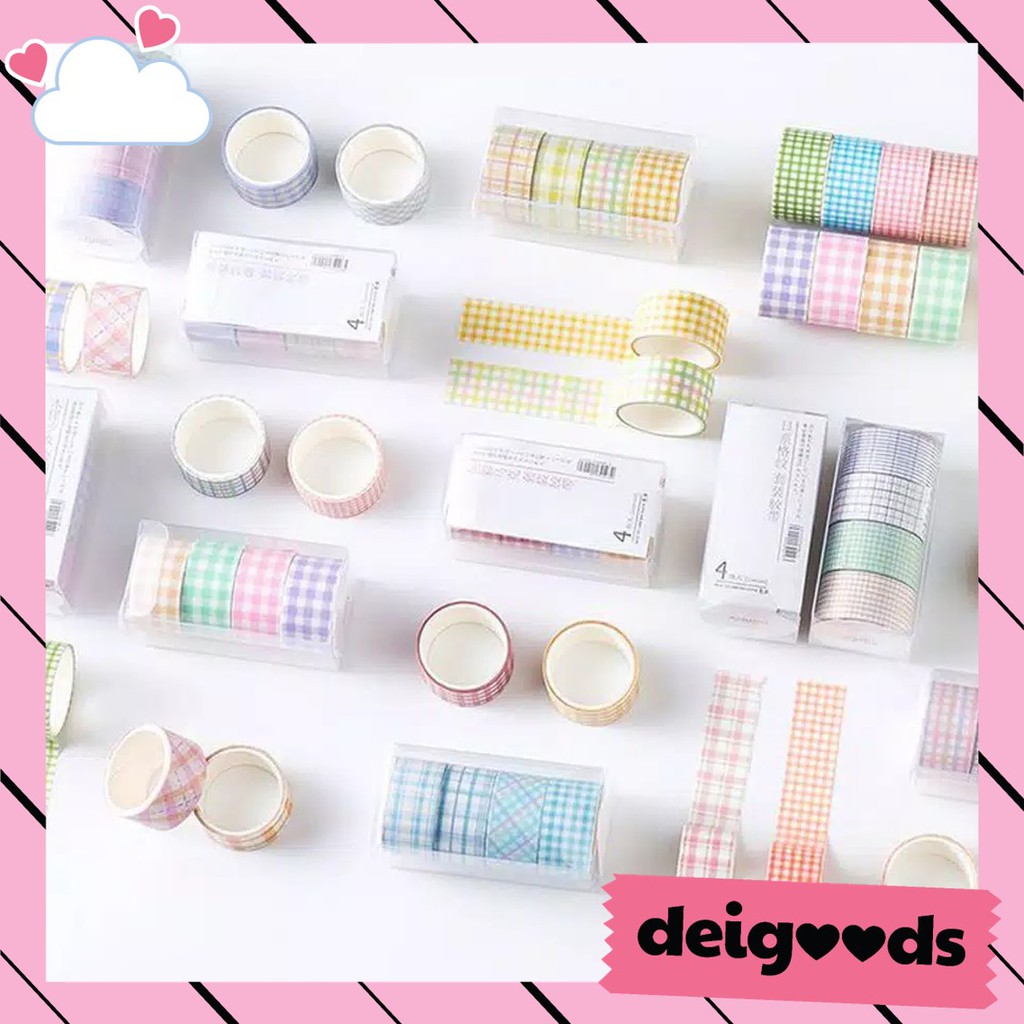 

DEIGOODS❤ 4 Rolls Washi Tape Deco Masking Tape Bujo Jurnal DIY Scrapbook Isolasi Solatip Warna