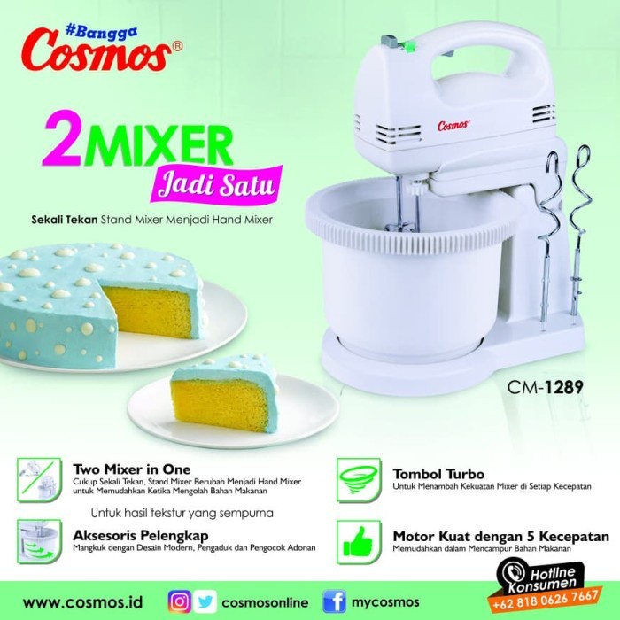 Cosmos mixer com  CM-1289 Stand Mixer com Pencampur Pengaduk Adonan Kue Telur Ori New product-suara halus