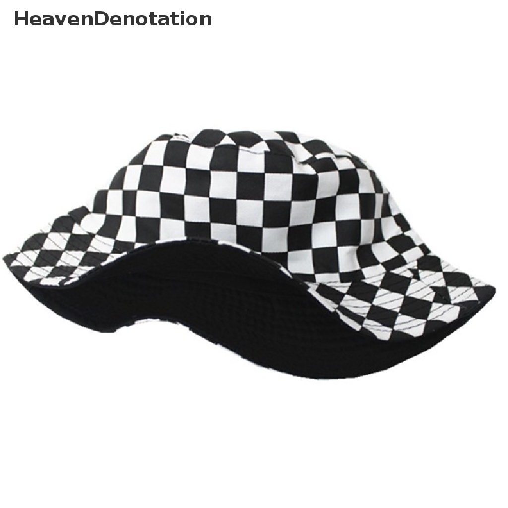 [HeavenDenotation] New Black White Plaid Check Bucket Hats Fishing Caps Women Mens