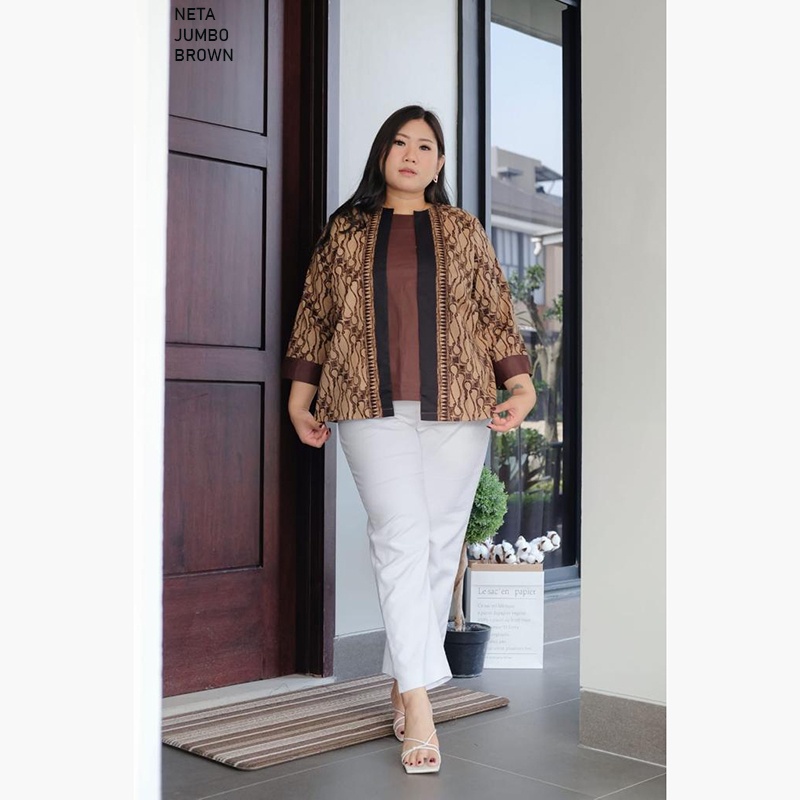 Evercloth Neta Atasan Batik Blouse Wanita Atasan Wanita Blouse Batik Wanita Lengan Panjang Atasan Batik Wanita 3/4