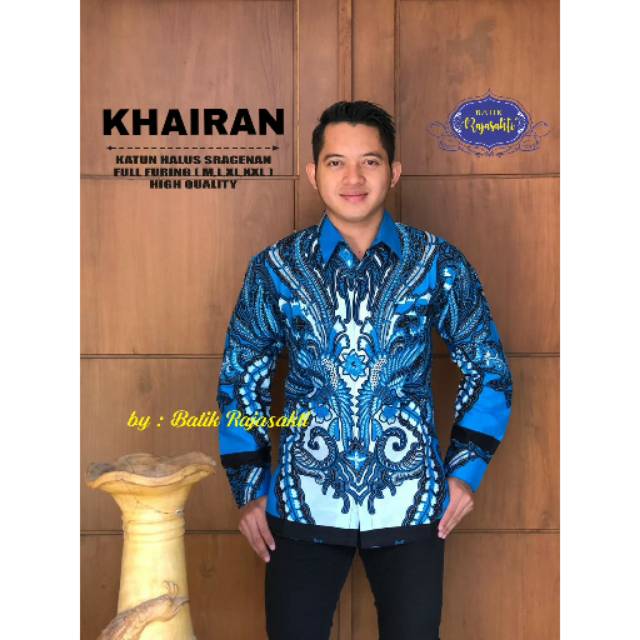 Batik Solo KHAIRAN BIRU Kemeja Pria Katun Halus Sragenan Full Furing