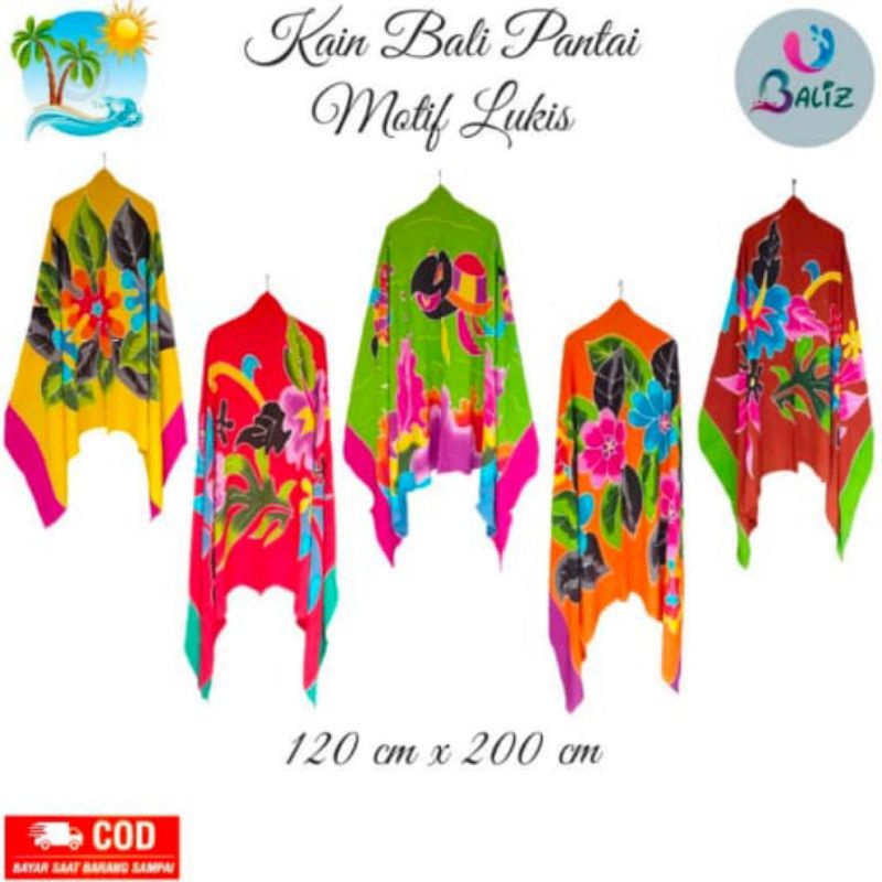 Kain Pantai / Selendang Pantai / Selimut Pantai / Sarung Bali Size Jumbo / motif Kembang Lukis