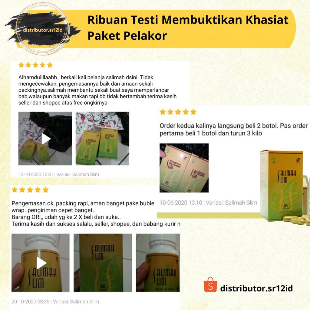 Paket Ampuh Pelangsing Herbal Obat Diet Penurun Berat Badan Peluntur Lemak Perut BPOM Salimah Slim SR12