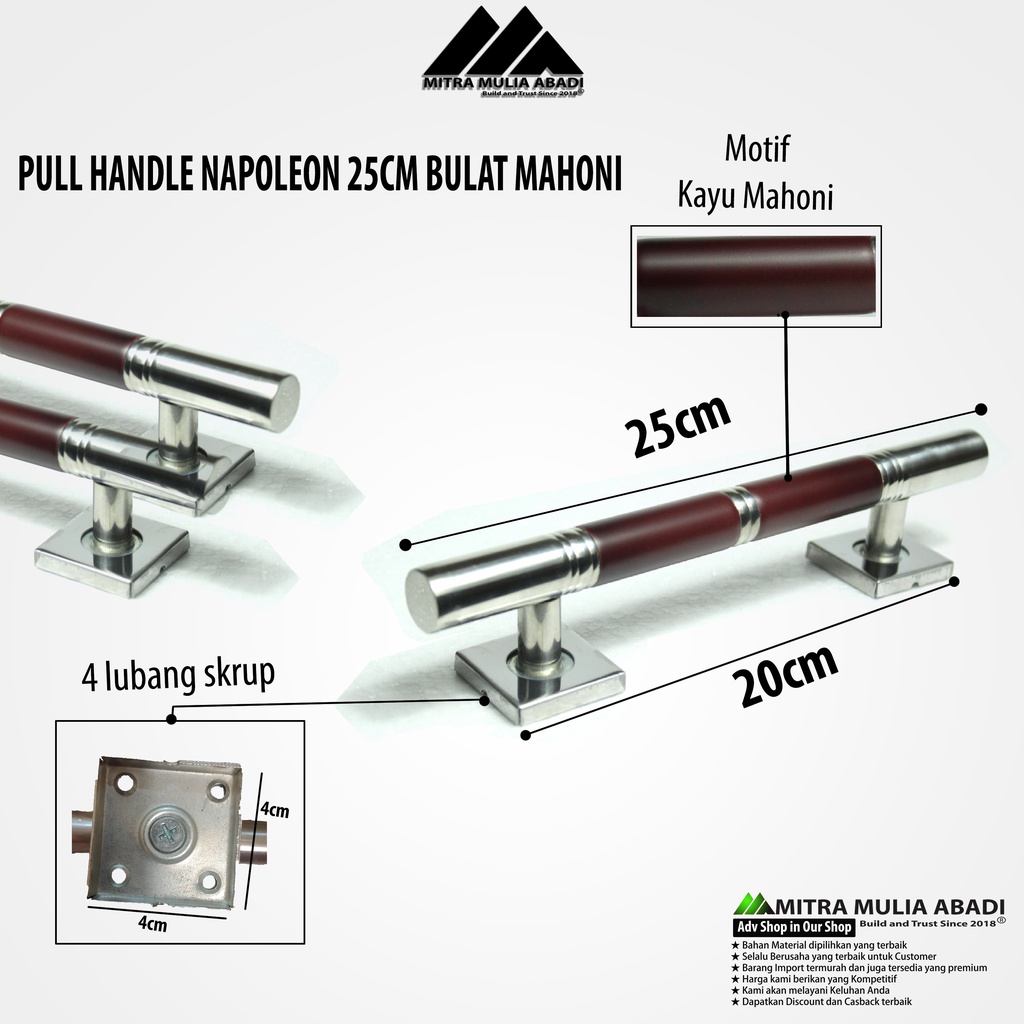 PULL HANDLE MINI 25cm BULAT MAHONI STAINLESS STEEL TARIKAN GAGANGPINTU