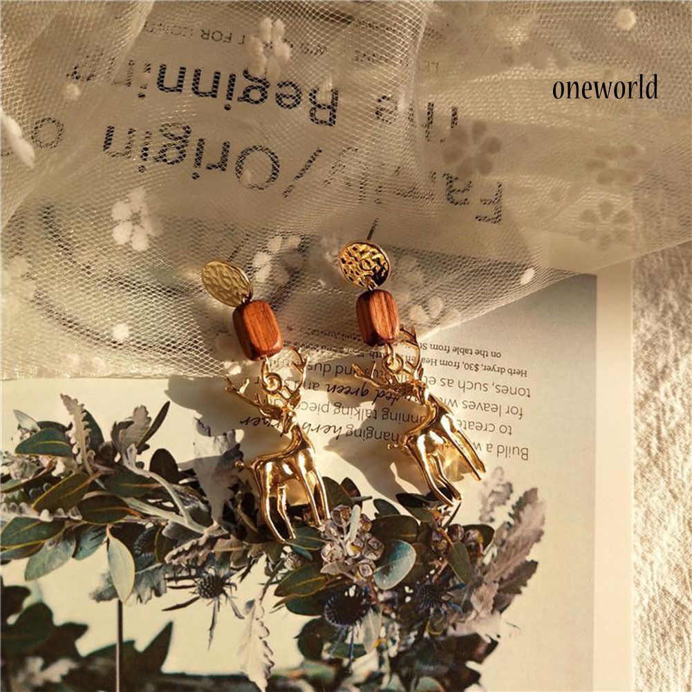 OW# Cute Women Elk Dangle Drop Ear Stud Clip On Earrings Christmas Jewelry Gift