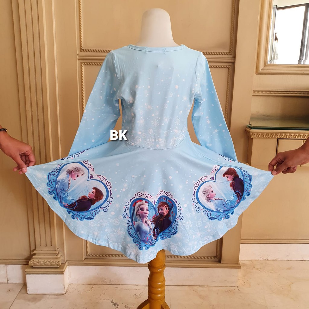 FROZEN LOVE LONG SLEEVE DRESS / DRESS PRINCESS ELSA FROZEN / DRES LENGAN PANJANG ANAK IMPORT