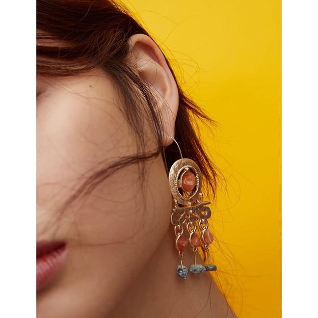 LRC Anting Gantung Fashion Gold Tassel Earrings F46037