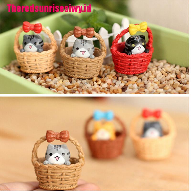 【Theredsunrisesiwy.id】Garden Cat Ornament Miniature Figurine Resin Craft Plant Fairy Dollhouse Decor