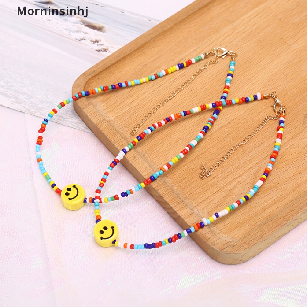 Mornin Bohemia Manik-Manik Warna-Warni Wajah Senyum Liontin Choker Kalung Klavikula Perhiasan Hadiah id