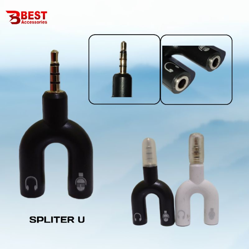 Audio Splitter U Shape 2in1 Jack 3.5mm to Dual Female Headset + Mic 2 Lubang Colokan