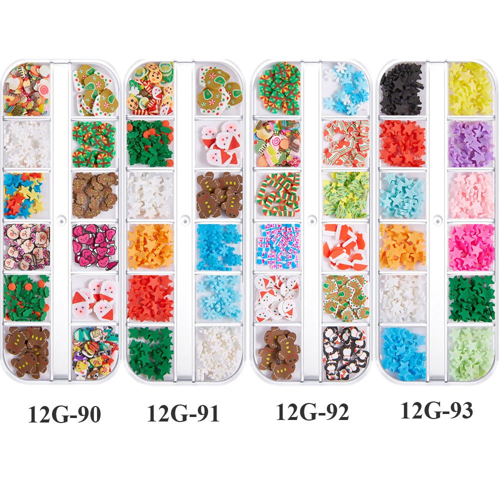 REBUY Mixed Soft Clay Slices Gingerbread Man DIY Nail Art Decorations Nail Sequins 12 Grids Resin Snowflake Snowman Manicure Tools Merry Christmas Thin Nail Flakes