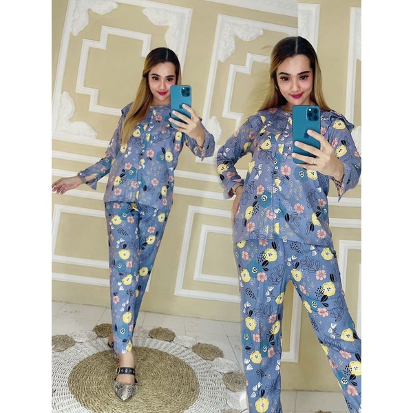 SETELAN PIYAMA WANITA PREMIUM HIGH QUALITY // LD 100 - 110 ONE SET RAYON MOTIF BARU // SET RAYON-8
