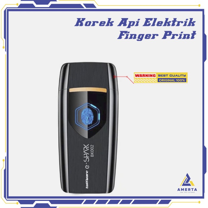 Firetric Korek Api Elektrik Heating Coil USB Lighter Finger Print Itam