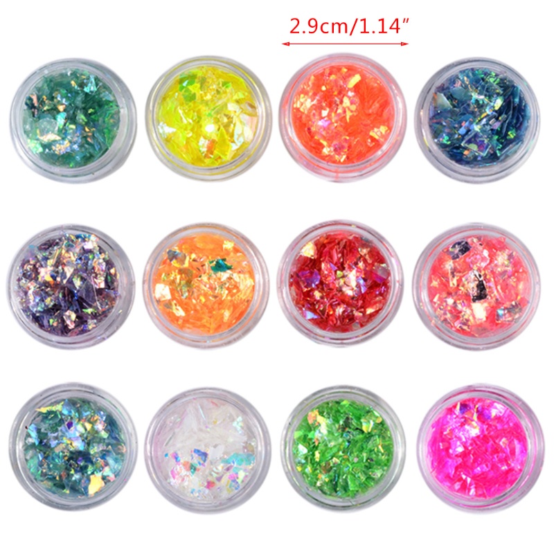 SIY  12 Colors Manicure Shell Cellophane Colorful Candy Aurora Papers Hard Epoxy Filling Nail Polish Adhesive Decoration Nails Art Glitter Sequins DIY Jewelry Accesorries