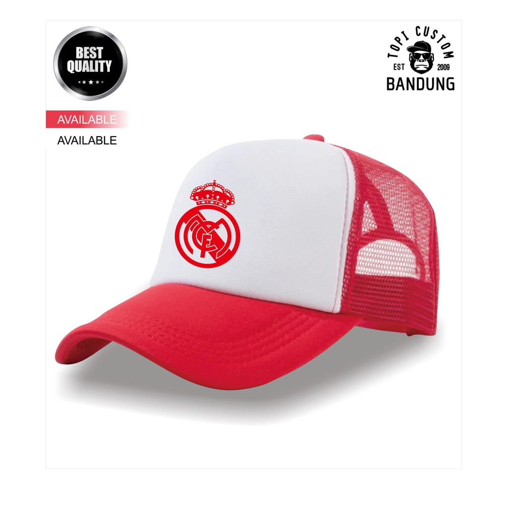 Topi Trucker REAL MADRID Pria Wanita Topi Jaring Jala REAL MADRID Trucker Cap Bisa Tulis Nama Bisa COD Gratis Masker Original High Premium Qualit